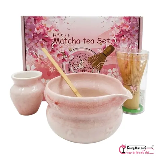Bộ Dụng Cụ Đánh Matcha 4 Chi Tiết - Màu Hồng