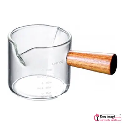 Cốc Rót Sữa Thủy Tinh Tay Cầm Gỗ, Cái