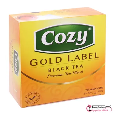 Trà Túi Lọc Đen Nhãn Vàng Cozy 100 Túi 200g, Hộp 200g, thùng 28