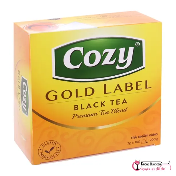 Trà Túi Lọc Đen Nhãn Vàng Cozy 100 Túi 200g, Hộp 200g, thùng 28