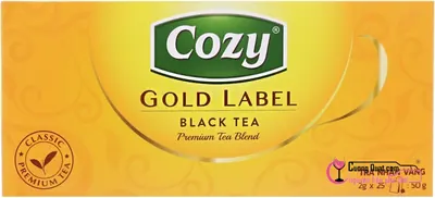 Trà Túi Lọc Đen Nhãn Vàng Cozy 25 Túi 50g, Hộp 50g, thùng 48